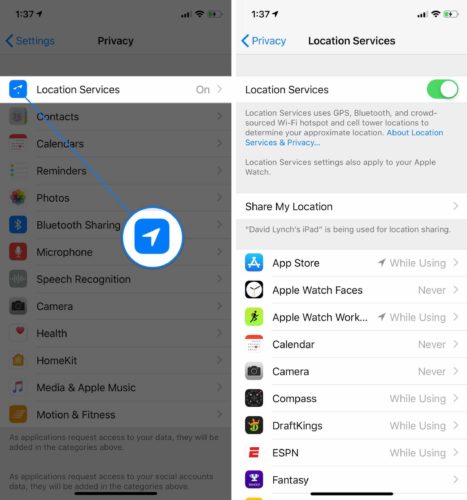 location services settings ios 12