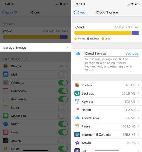 gestionar el almacenamiento de icloud iphone