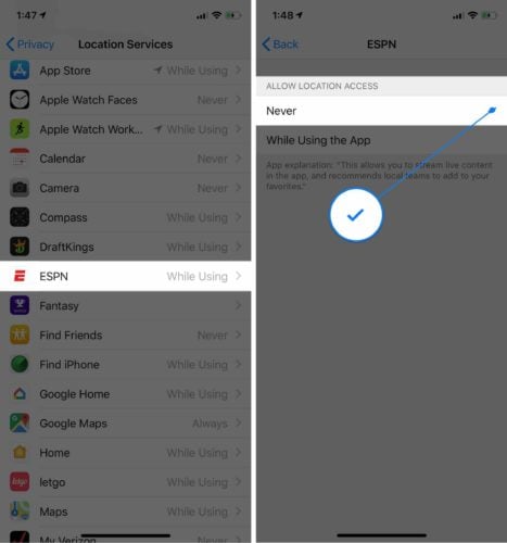 never allow location access iphone app