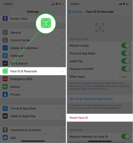 reset face id on iphone