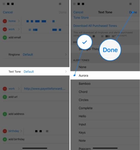 set custom text tone for contact on iphone