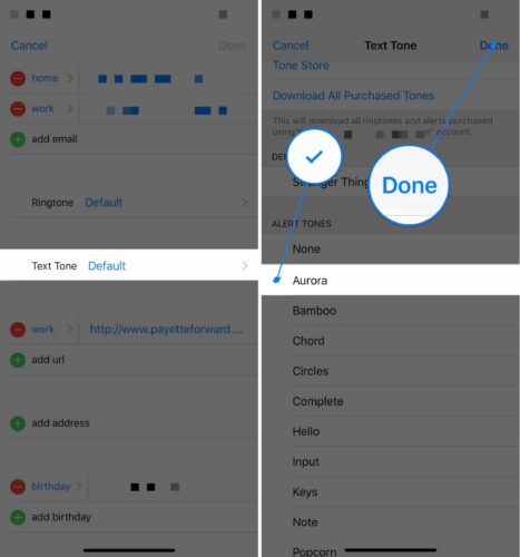 set custom text tone for contact on iphone