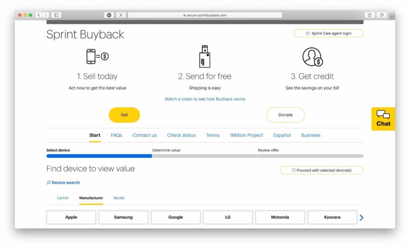 página web de Sprint Buyback