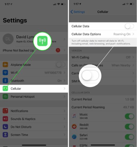 apagar los datos móviles en el iphone