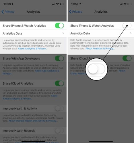 turn off iphone analytics ios 12