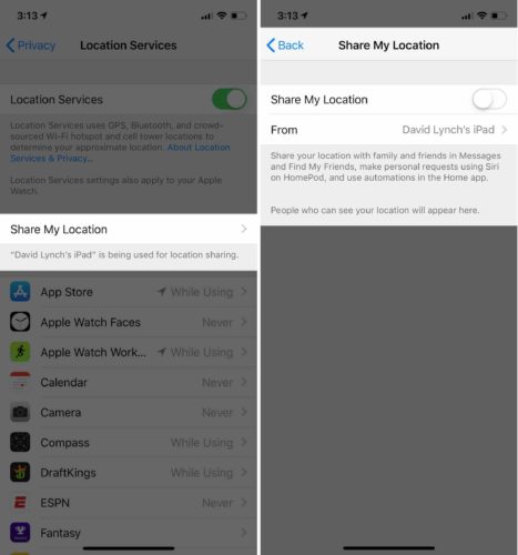 turn off share my location ios 12