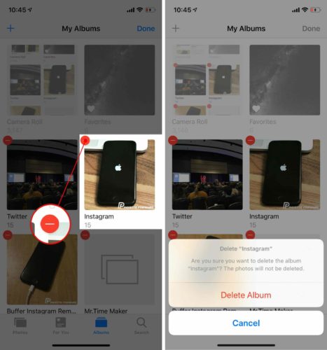 delete albums on iphone