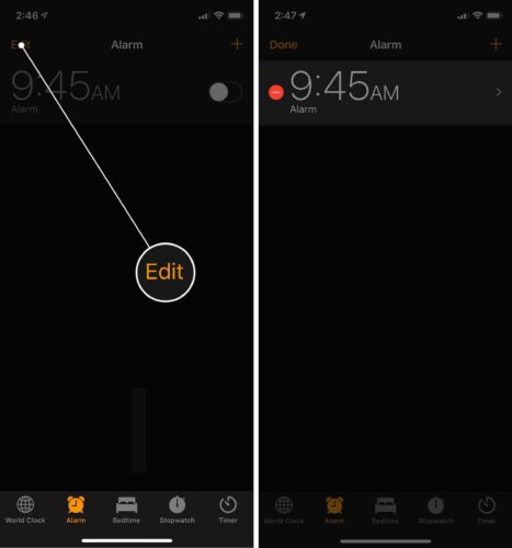 editar alarmas de iphone