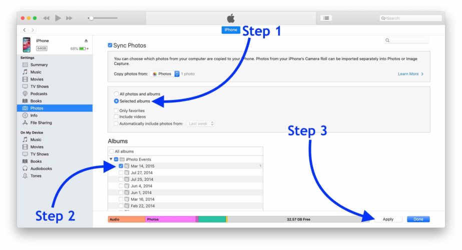 sync photos from itunes