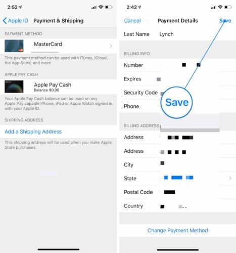 update payment method iphone