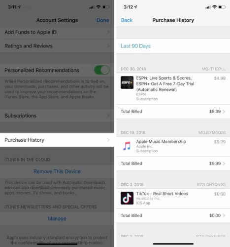 ver historial de compras en iphone