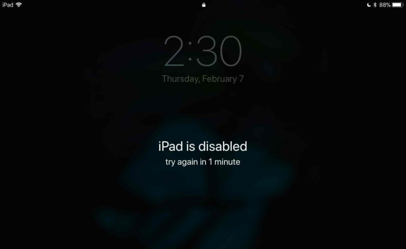 ipad está deshabilitado inténtalo de nuevo en 1 minuto