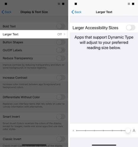 larger text sizes on iphone