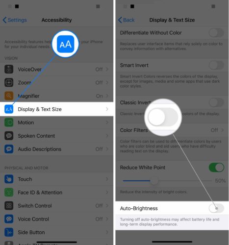 turn off auto brightness ios 13