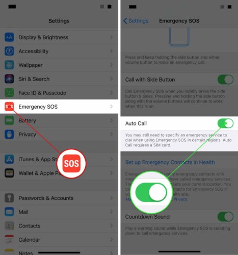 turn on auto call for emergency sos