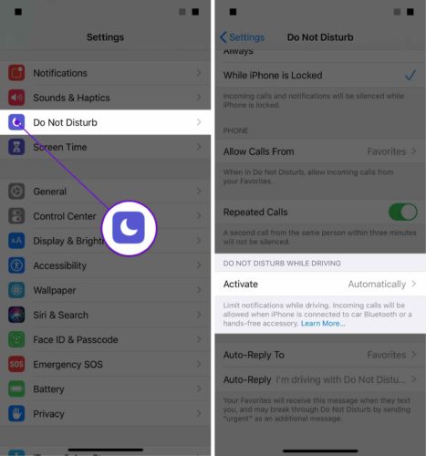 turn on do not disturb while driving ios 13