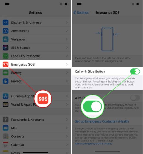 turn on emergency sos ios 13