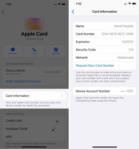 view apple card information