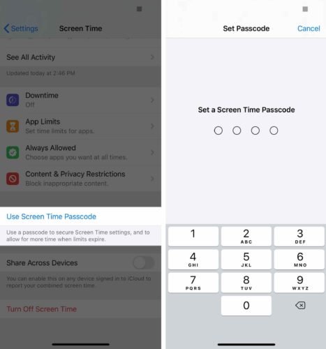 set up screen time passcode