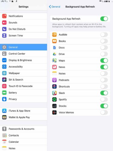 turn off background app refresh on your ipad
