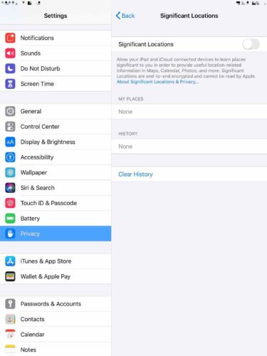 turn off ipad significant locations