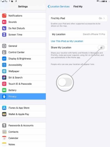 turn off share my location in ipad