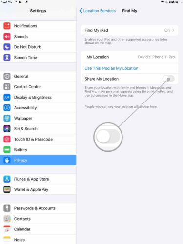 desactivar compartir mi ubicación en ipad