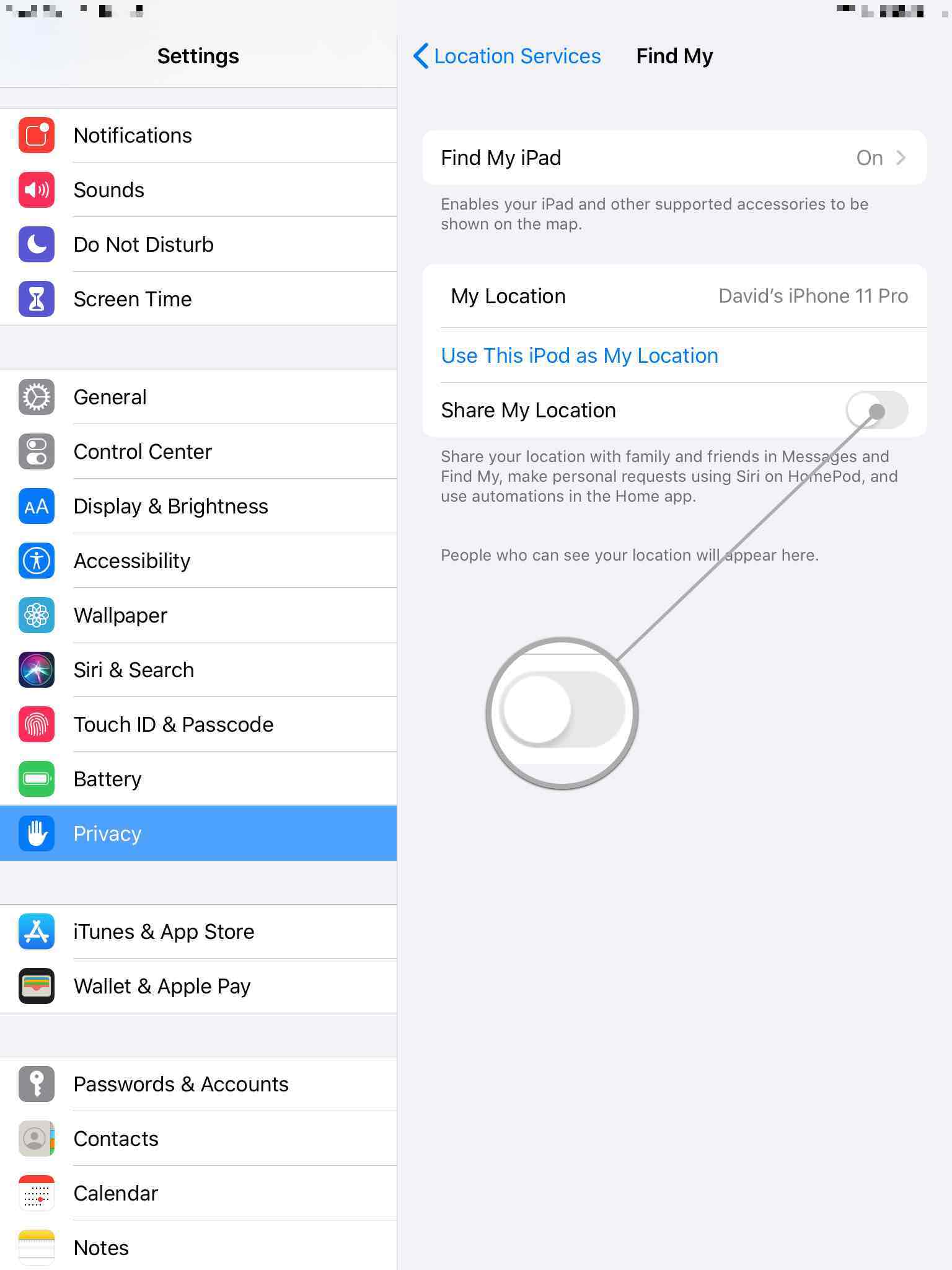how to change my current location on ipad