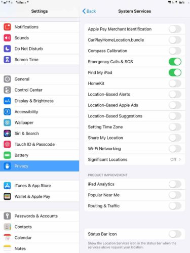 turn off unnecessary system services on ipad