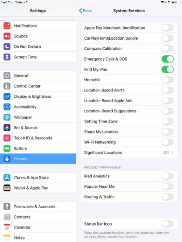 desactivar los servicios del sistema innecesarios en ipad