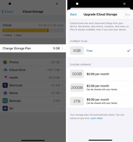 upgrade icloud storage plan