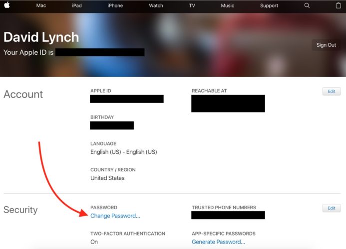 change apple id password on computer