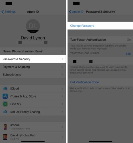 change apple id password on iphone