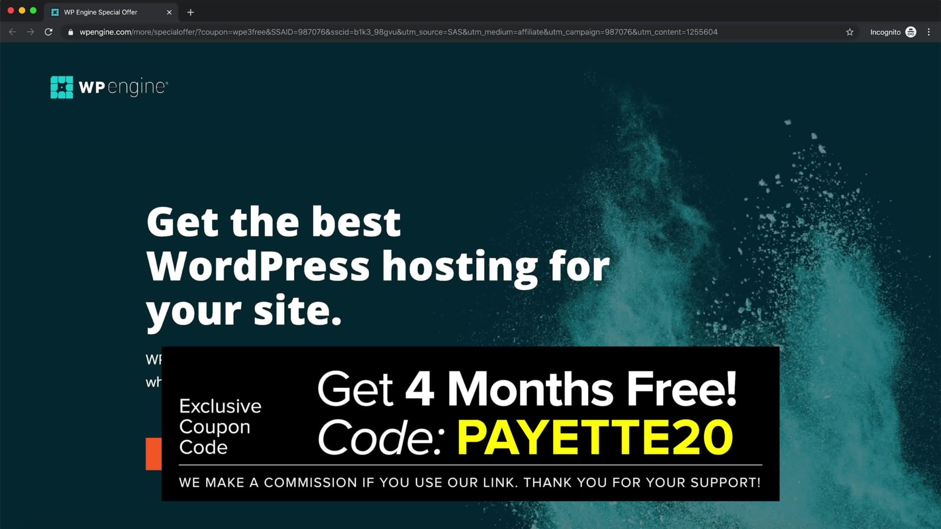 wp engine home page with coupon