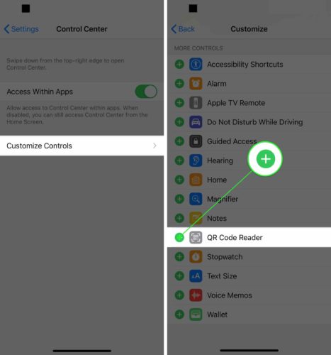 add qr code reader to control center