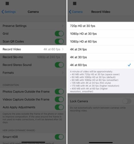 record video quality on iphone