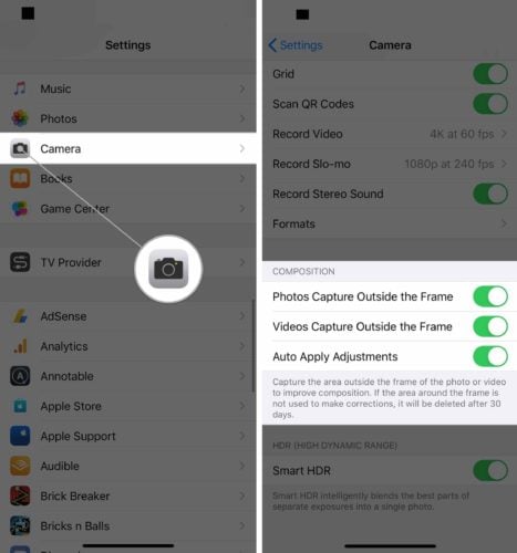 turn on iphone composition settings