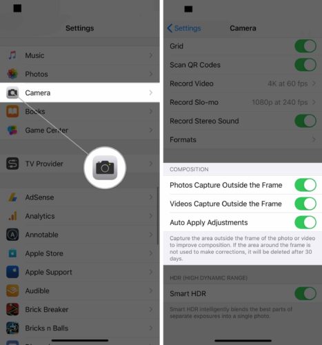 turn on iphone composition settings