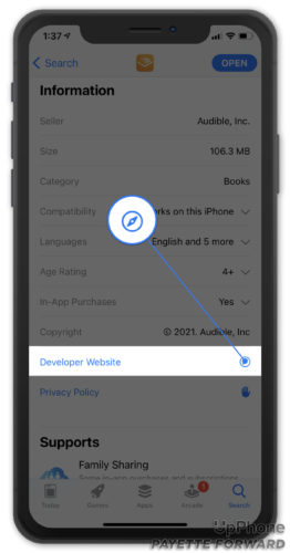 visit app developer website in app store