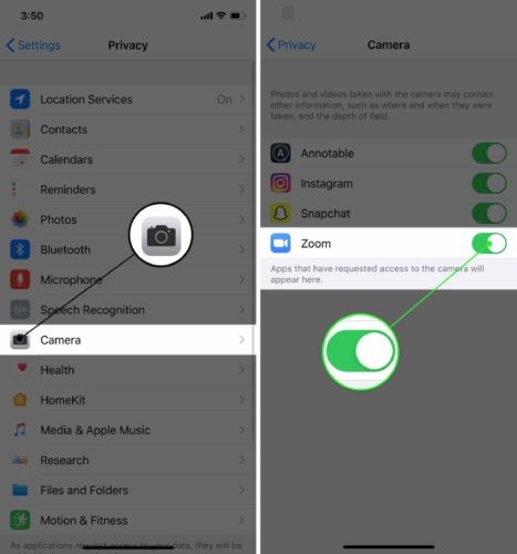 give zoom iphone camera access