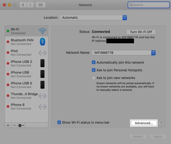 advanced network options mac
