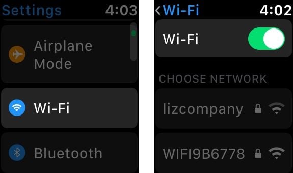 check wifi on apple watch