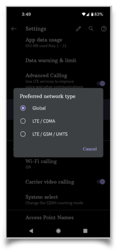 Select Preferred Network Type