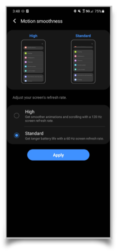 Set Motion Smoothness To Standard