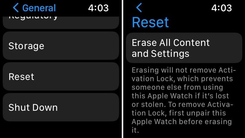 erase all content and settings on your apple watch