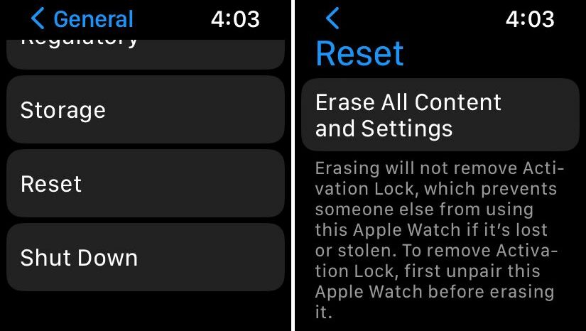 erase all content and settings on your apple watch