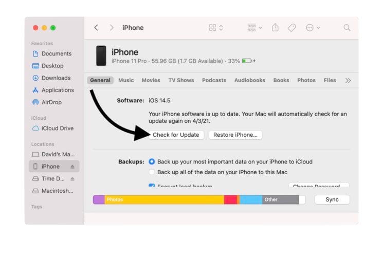 how to update your iphone using finder