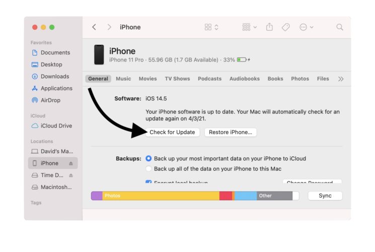 cómo actualizar tu iphone usando finder