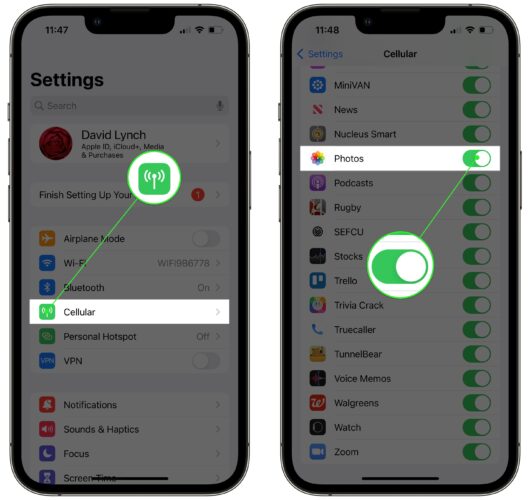 make sure cellular is on for photos