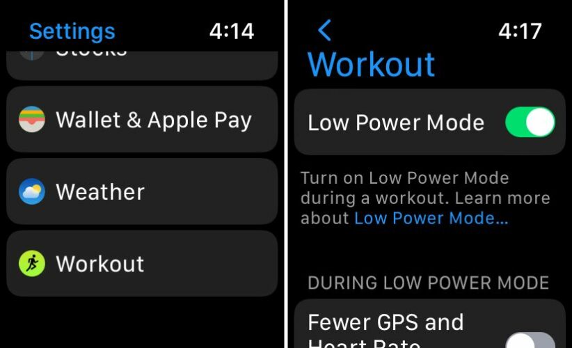 turn on low power mode during workouts